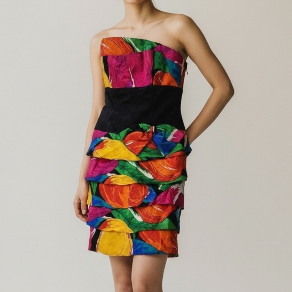 A.J. Bari glamor goddess pin up tiered 100% silk dress